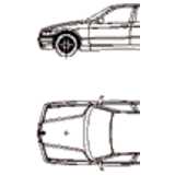 BMW 3er Limousine, 2D Auto, Grundriß und Ansicht 