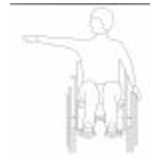 Rollstuhlfahrer, Ansicht von vorne, Arm seitlich ausgestreckt
