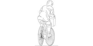 Person on a bike (cyclist), rear angular view