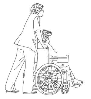 Wheelchair user with accompanying person