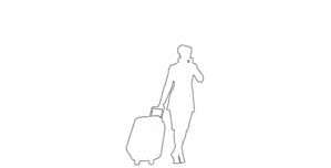Person with suitcase as outline drawing