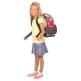 girl with satchel, standing
