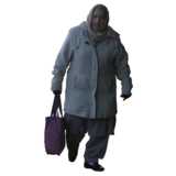 elderly woman with bag, walking