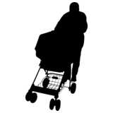 person with pram, silhouette