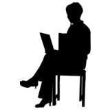 elderly woman with laptop, silhouette