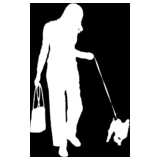 Frau mit Hund, gehend