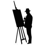 artist with easel, silhouette