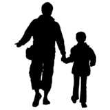 father and son, walking, silhouette