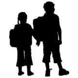 School children (girls & boys) - silhouette