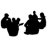 group, sitting, silhouette