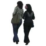 2 women, walking, chatting