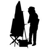 artist with easel, silhouette
