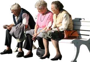 3 alte Damen auf einer Bank