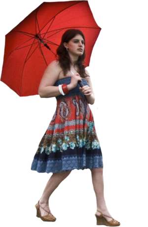 Frau in Sommerkleid mit Schirm