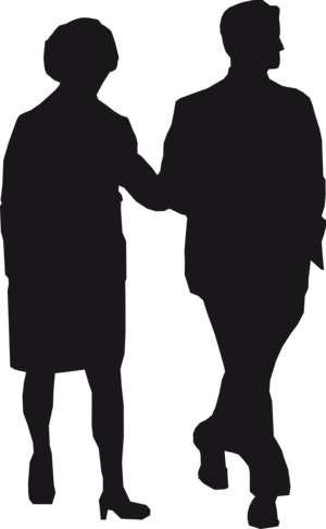 old couple, walking, silhouette