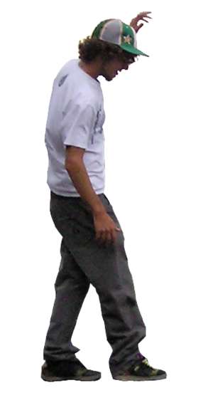 guy with basecap, balancing, walking