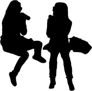 2 girls, sitting, silhouette