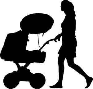 Frau mit Kinderwagen, Scherenschnitt