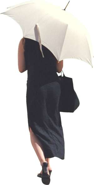 woman with parasol, walking
