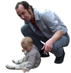 father with child, crouching