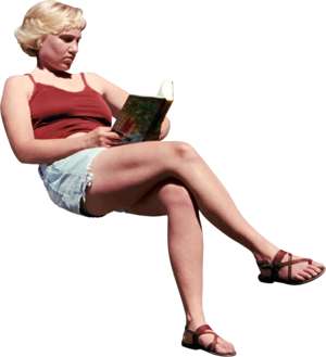 Frau sitzend und lesend