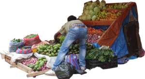 Obst- und Gemüsestand mit Afrikaner