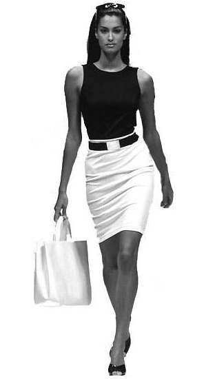 woman with short skirt and handbag