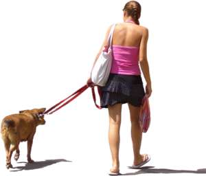 young woman walking a dog