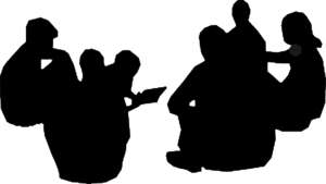 group, sitting, silhouette
