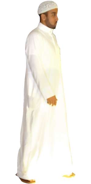 Arab, walking, white suit