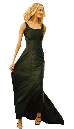 woman, walking, black dress