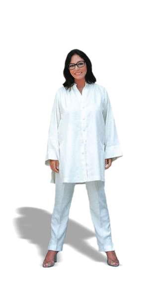 woman, standing, white clothing
