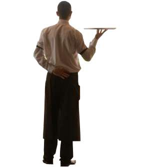 waitor, standing, tray
