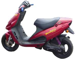 motor scooter, red