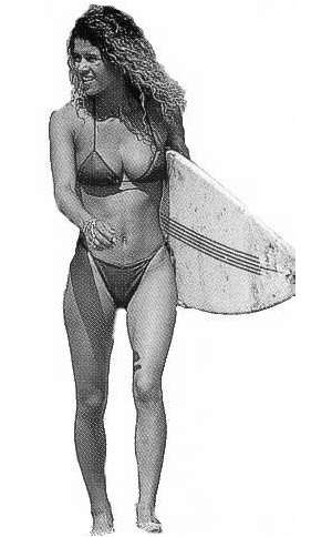 woman in bikini with surf board
