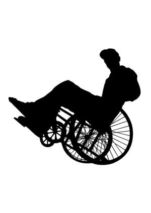 man in wheel chair, balancing, silhouette