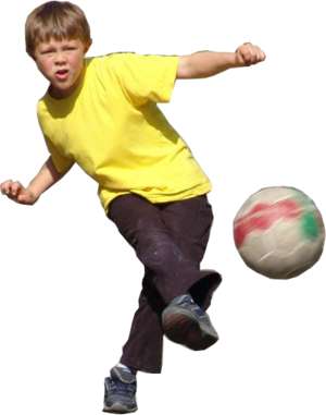 kid, kicking soccer ball