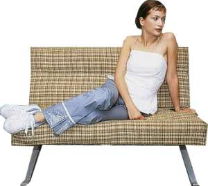 woman sitting on sofa