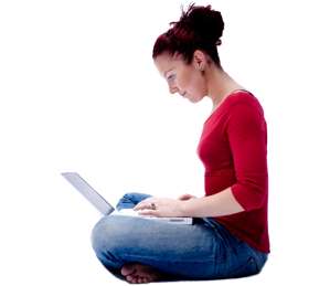 woman with laptop, sitting
