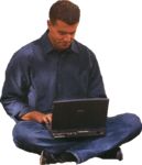 Masked Images: man, cross-legged, laptop